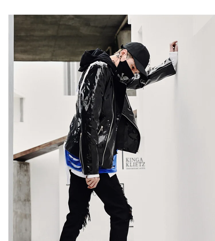 Мужская кожаная куртка в стиле панк повседневная мотоциклетная хип хоп уличная