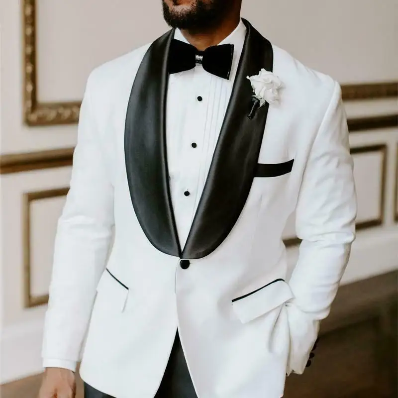 

One Piece White Jacket with Black Shawl Lapel Wedding Groom Men Suits Prom Party Formal Wear Tailored Slim Blazers Slim Fit Suit