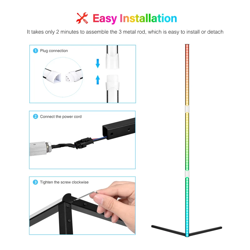 

Modern RGB Corner Floor Lamp LED Changing Floor Light With Remote Bedroom Atmosphere Lighting for Club Home Decor Standing Lamp