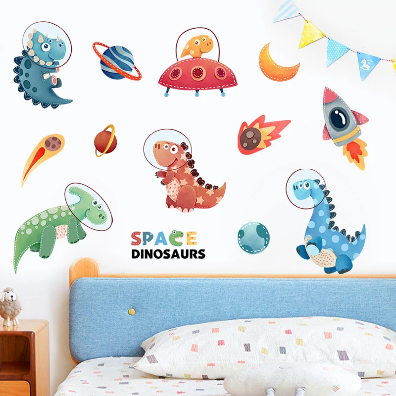 

Cute Space Dinosaur Wall Stickers Cartoon Kids Room Decoration Baby Bedroom Self-adhesive Wallpaper