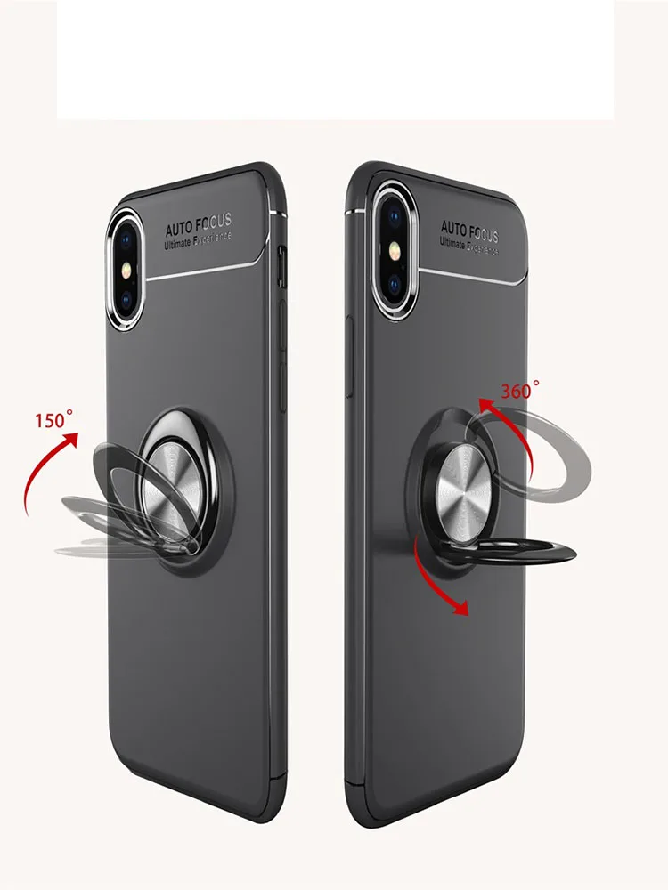 Чехол для телефона s Крышка корпуса ля iPhone x магнитное кольцо кронштейн мягкий матовый Силиконовый светильник и Тонкий Модный чехол для iPhone x Coque