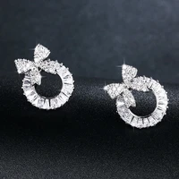 huami jewelry earrings stud women bowknot crystal zircon silver gold color party jewelry gifts trendy earring for women