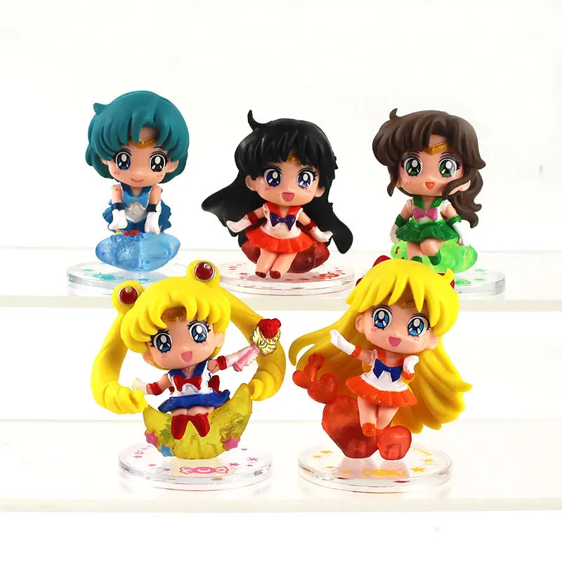 

6Pcs/Set Sailor Moon Tsukino Tuxedo Mask Sailor Venus Mercury Mars Jupiter PVC Figures Toys Collectible Model Dolls 5~6cm