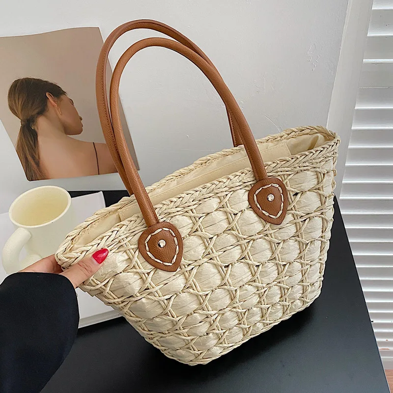 

2022 Fashion Women Straw Weaving Handbag Causal Lady Travel Beach Bucket Bags Luxury Brand Totes Bohemian Bolsa Evening Clutch