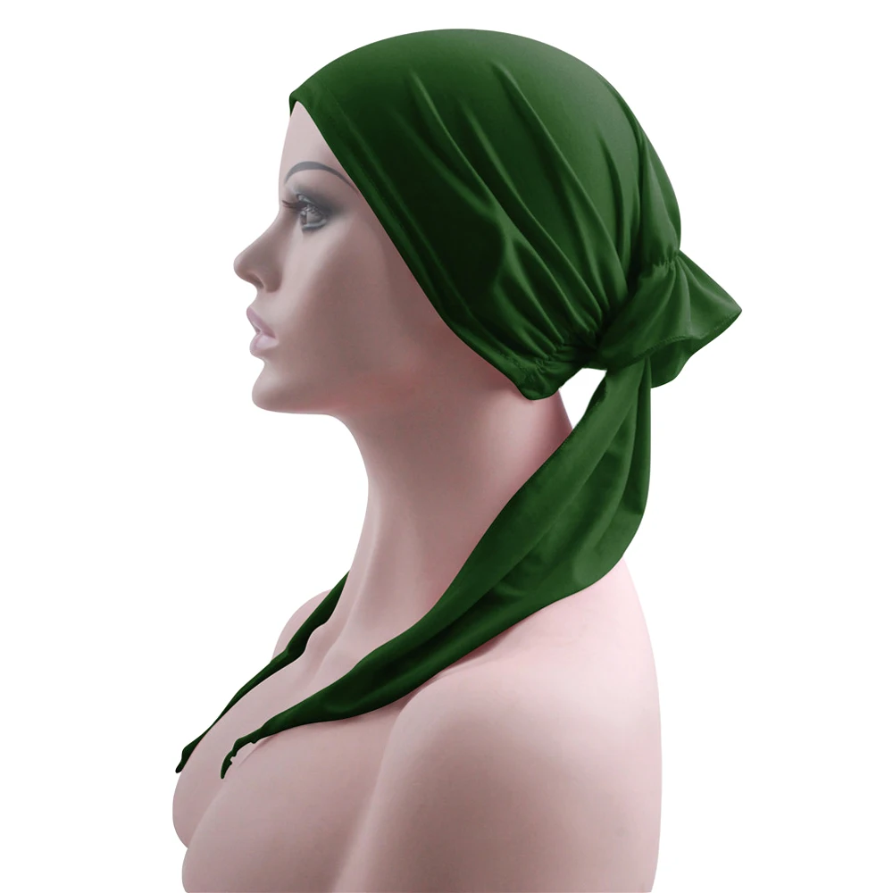 

Muslim Women Indian Beanie Abaya Cancer Chemo Hat Inner Cap Hair Loss Head Scarf Turban Head Wrap Islamic Cap Long Tail Bandanas