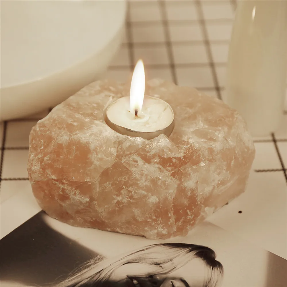 

1pcs Natural Rose Quartz Candle Holders Crystals Candlesticks Minerals Raw Candle Holder For Wedding Dinner Party
