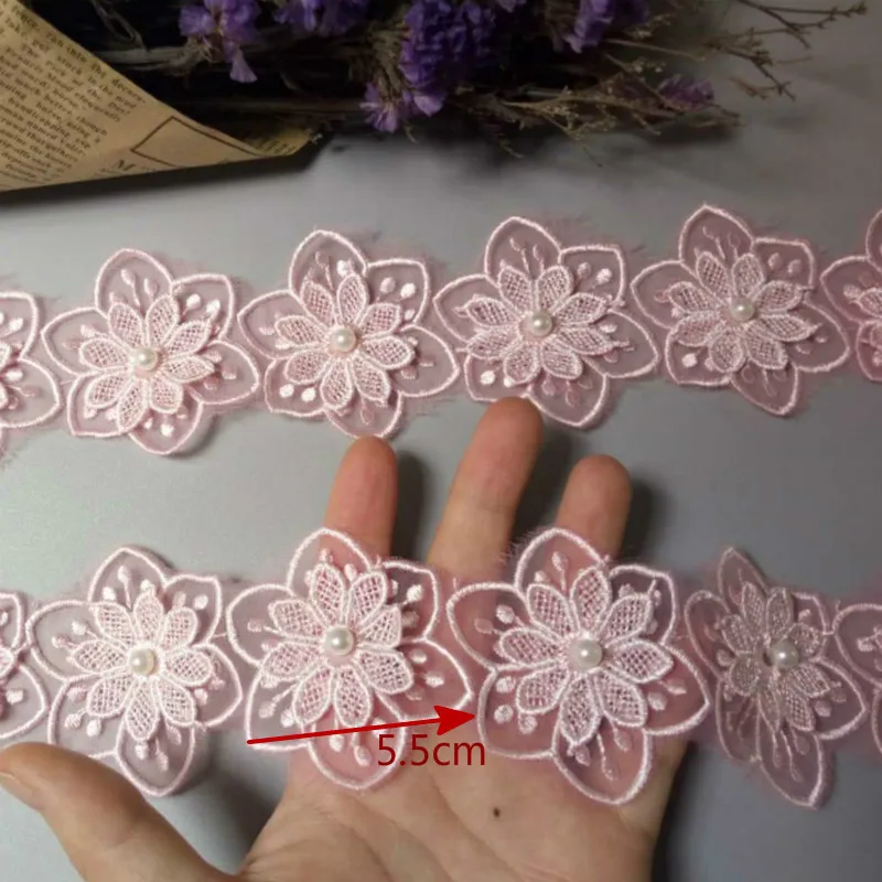 10x розовый 5 5X5 см 3D хлопковое Жемчужное с цветочной вышивкой кружевной обрезанная