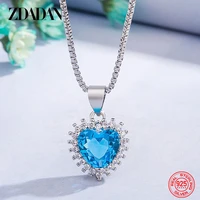zdadan 925 sterling silver sapphire heart zircon necklace for women fashion wedding jewelry gift