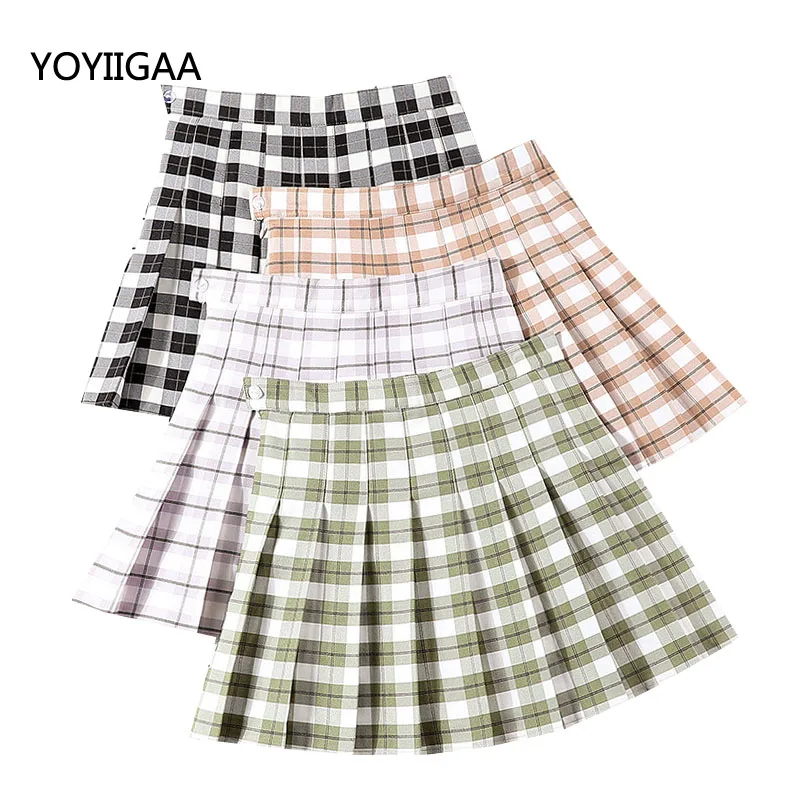 Летняя женская юбка плиссированные милые мини-юбки клетчатая А-силуэта с высокой