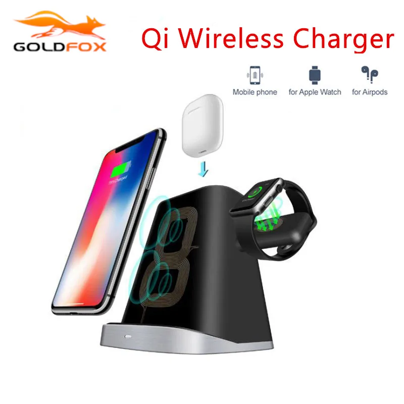 Беспроводное зарядное устройство Qi 3 в 1 для Airpods 10 Вт подставка быстрой