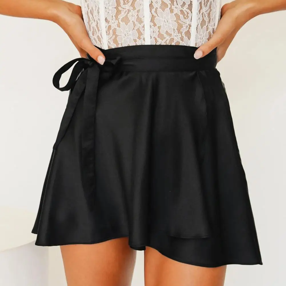 

Летняя шифоновая атласная юбка на шнуровке, Женская однотонная мини-юбка с завышенной талией 2021, модная цельная кружевная короткая юбка