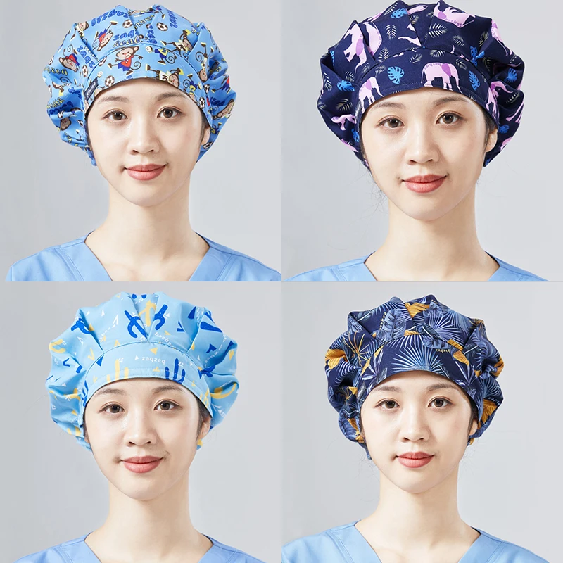 

New Cotton Cartoon Print Nurse Surgical Cap Pet Hospital Beauty Salon Scrub Cap Unisex Chef Work Cap Dental Surgery Cap
