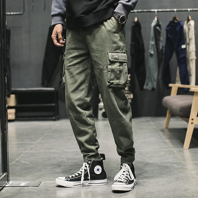 Мужская Уличная одежда брюки Joogers с карманами весенне осенние хлопковые
