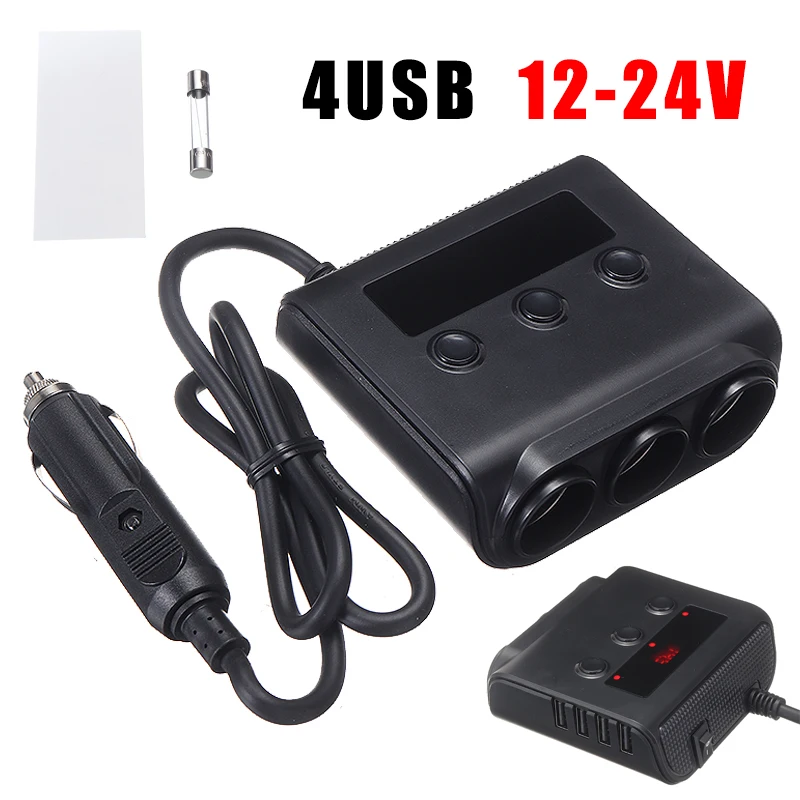 

1pc Car 3 Way Cigarette Lighter 12V Auto Charger 4 USB Car Cigarette Lighter Socket Splitter DVR Phone Charge For Truck Auto SUV