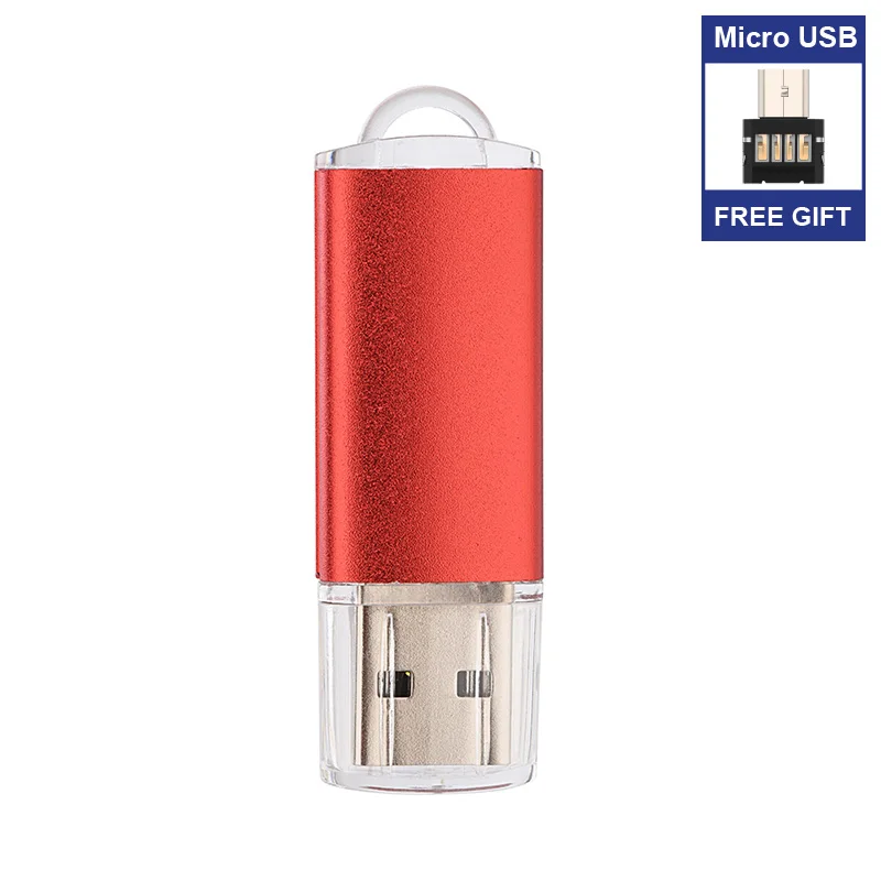 Бесплатный Micro USB адаптер металлический USB флэш-накопитель 32 Гб 16 Гб OTG Флешка 64 Гб 128 ГБ 256 ГБ 512 ГБ Флешка флеш-накопитель 8 Гб карта памяти - Цвет: Red Micro USB