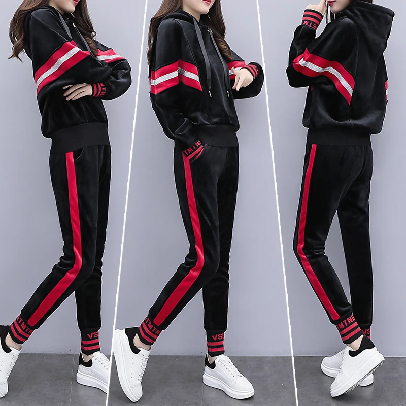 Вельветовые спортивные толстовки большого размера плюс костюмы женские с