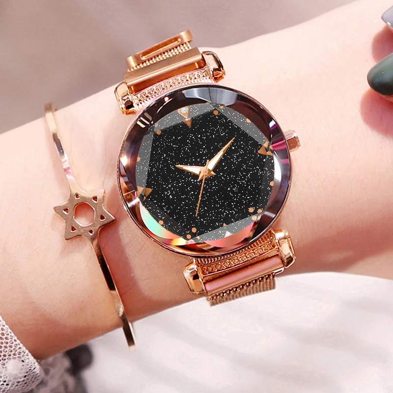 Женские брендовые Роскошные сетчатые магнитные часы с пряжкой Lucky Flower женские