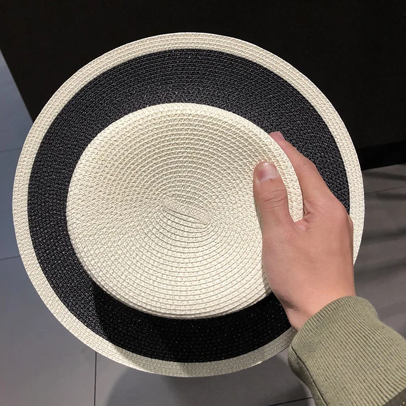 

New Summer Women's Boater Beach Hat Wide Side Female Casual Panama Hat Lady Classic Flat Bowknot Straw Sun Hat Women Fedora