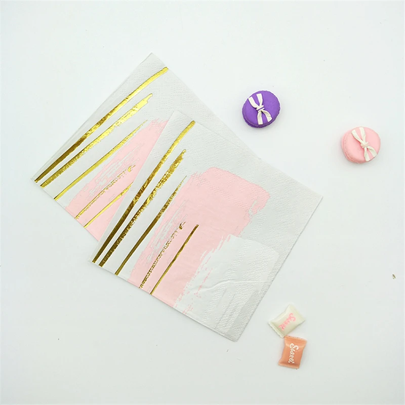 48 шт розовые белые с фольгой золотые линии одноразовые бумажные салфетки Девушка
