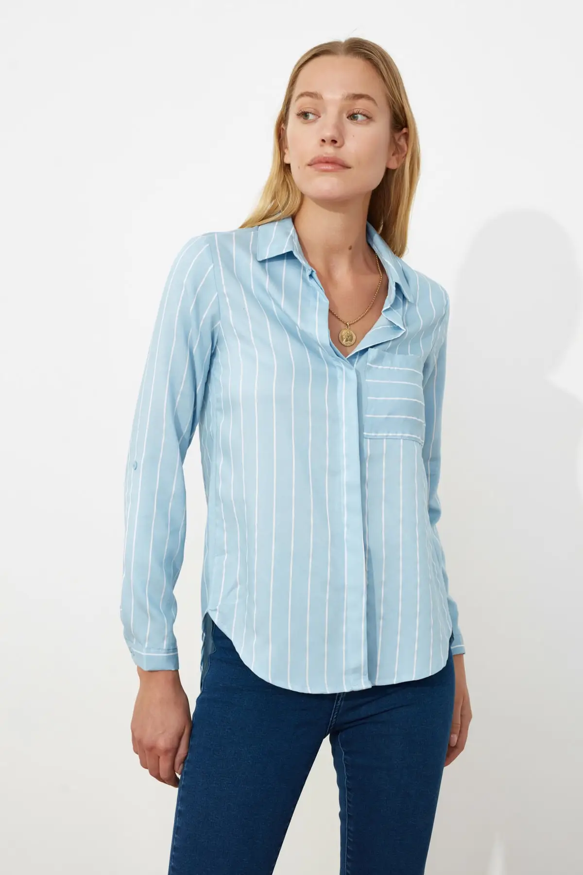 Синяя рубашка Trendyol Advanced Cell TWOSS19ST0062 | Женская одежда