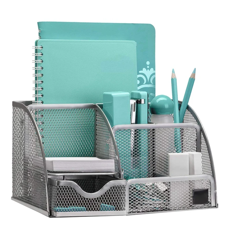 

Desk Finishing With 6 Compartments+Drawers The Mesh Collection,Silver