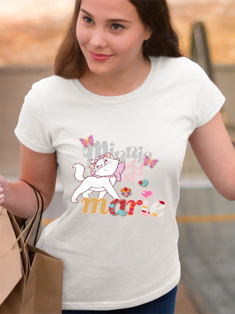 

Disney Marie Cat Noble Women's T-Shirts Gothic Top 2022 New Girls Can Do Anything Short Sleeve Fashion Spain Ropa Tumblr Mujer