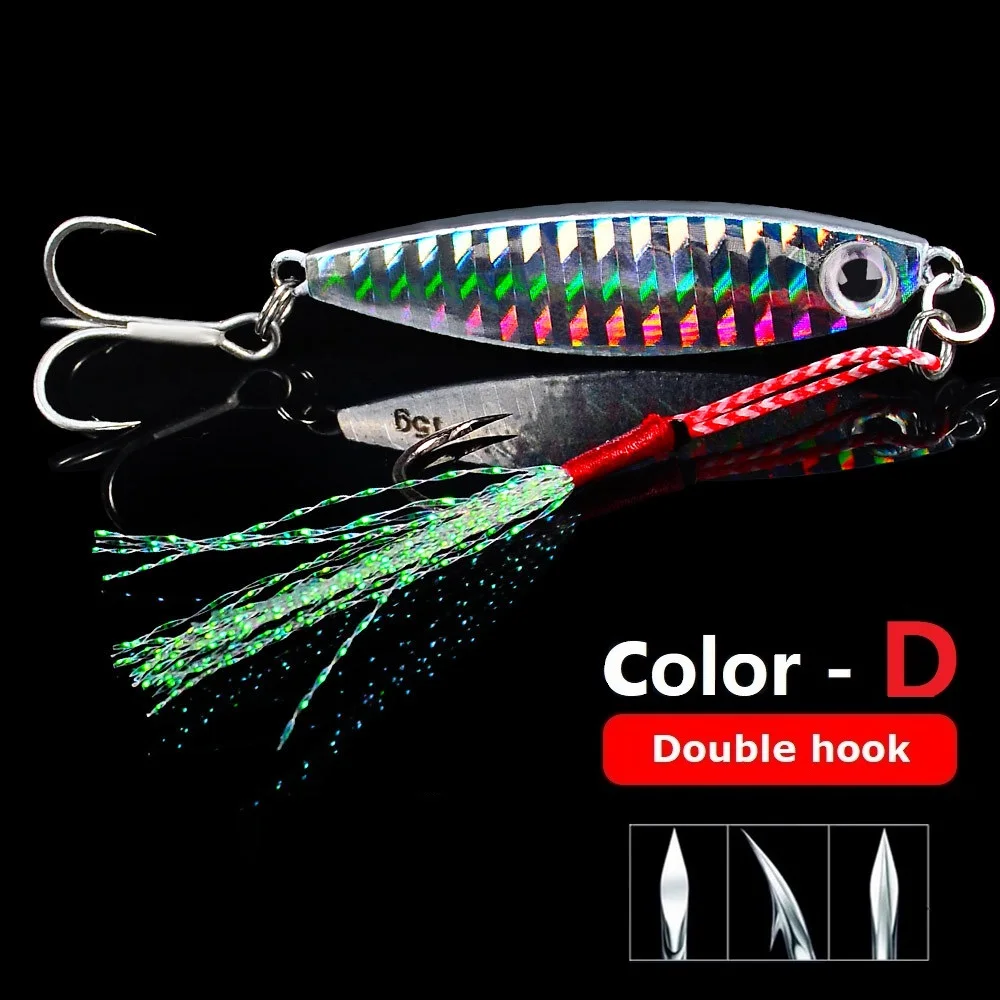 HOT NEW ice fishing jigging lure 7g 10g 15g 20g 30g whopper plopper minnow bass lures saltwater jigs pesca spinnerbait metal 5cm - Цвет: D - Double hook