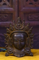 6 tibet buddhism old bronze engraved white tara buddha head statue mask town house exorcism ward off evil spirits