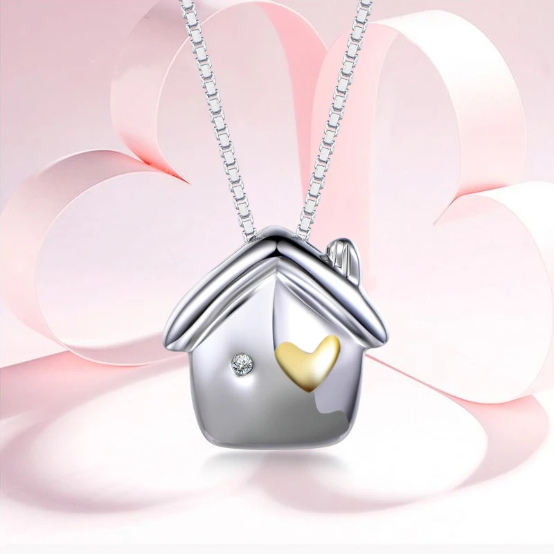 

TKJ маленький дом, искусственный бриллиант для женщин, серебро 925 пробы, простая и милая цепочка до ключиц, подарок на день рождения