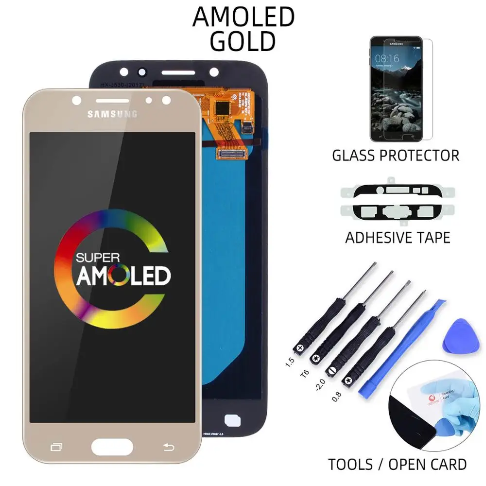 AMOLED Дисплей для SAMSUNG Galaxy J5 2017J530 LCD в сборе с тачскрином черный белый золотой - Цвет: AMOLED Gold