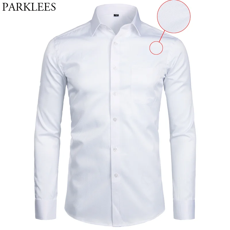 

Dress White Business Shirt Men Fashion Slim Fit Long Sleeve Soild Casual Shirts Mens Working Office Wear Shirt With Pocket S-8XL