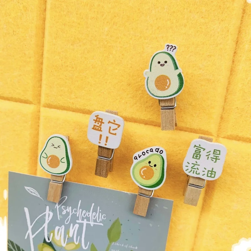 

5pcs Wooden Clip Thumbtack Push Pins Cherry Blossoms Avocado Pushpins Decorative Thumb Tack Pin Cork Board Office Binding Supply