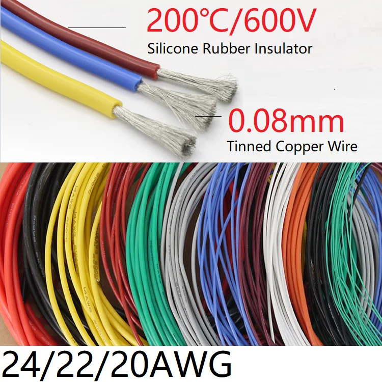24AWG 22WAG 20AWG силиконовый гель резиновый провод гибкий кабель высокая температура изолированный медь Ультра мягкий электронный DIY цвет линии