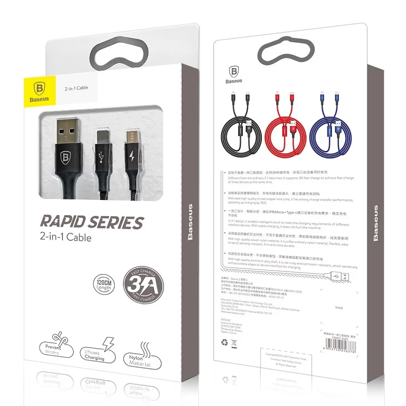 Baseus 2 in 1 Дата кабель USB для Micro & Type C Rapid|Кабели мобильных телефонов| |