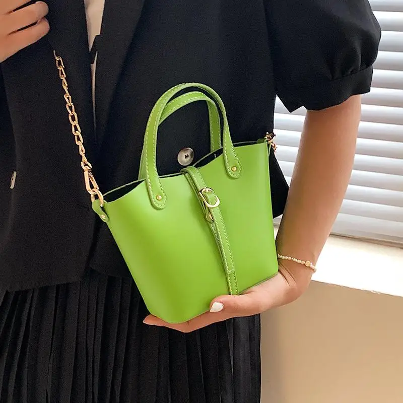 

Fashion Belt Design Tote Bucket Bags For Women High Quality PU Leather Women's Handbag Casual Chain Shoulder Bag Women's Bag New
