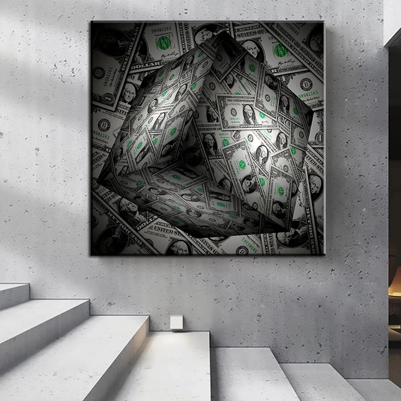 

Abstract 3D Geometric Space One Dollar Banknote Canvas Painting Motivational Wall Art Poster Print Picture for Office Home Decor