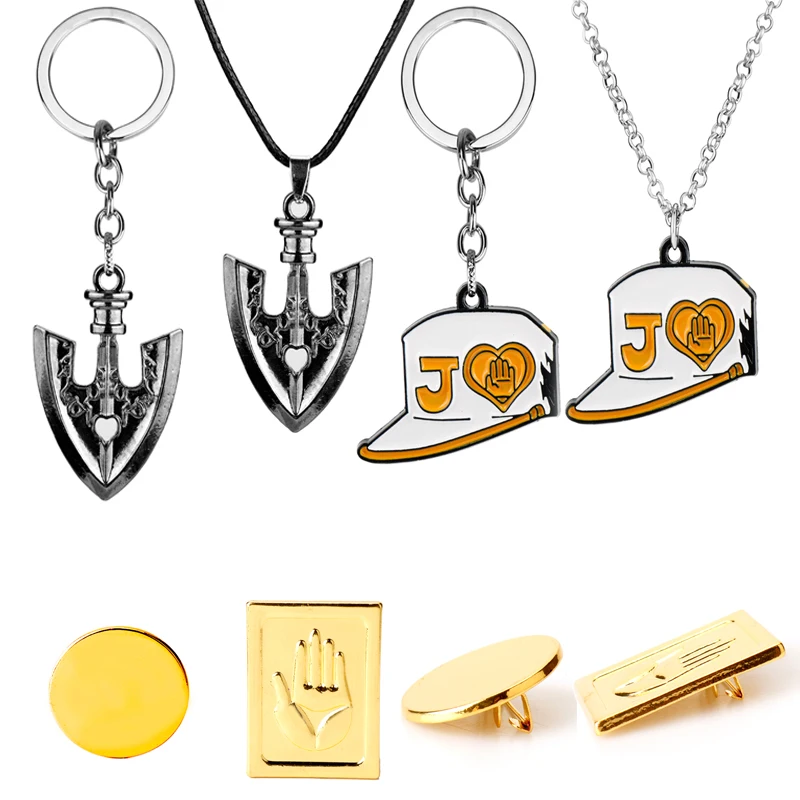Anime JOJOS BIZARRE ADVENTURE Keyring Necklace Kujo Jotaro Hat Cap Shovel Rope Chain Pendant Metal Higashikata Josuke jewelry | Украшения и