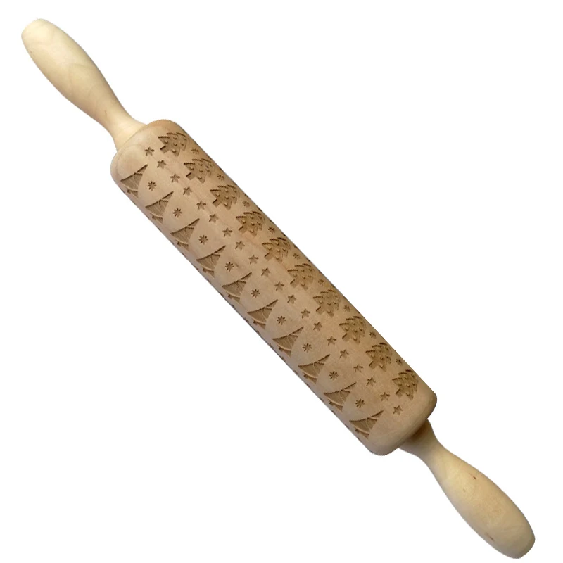 

Christmas Elk Print 3D Rolling Pin Wood Carving Embossing Fondant Dough Vintage Pattern Engraved Roller Stick Pastry Baking Tool
