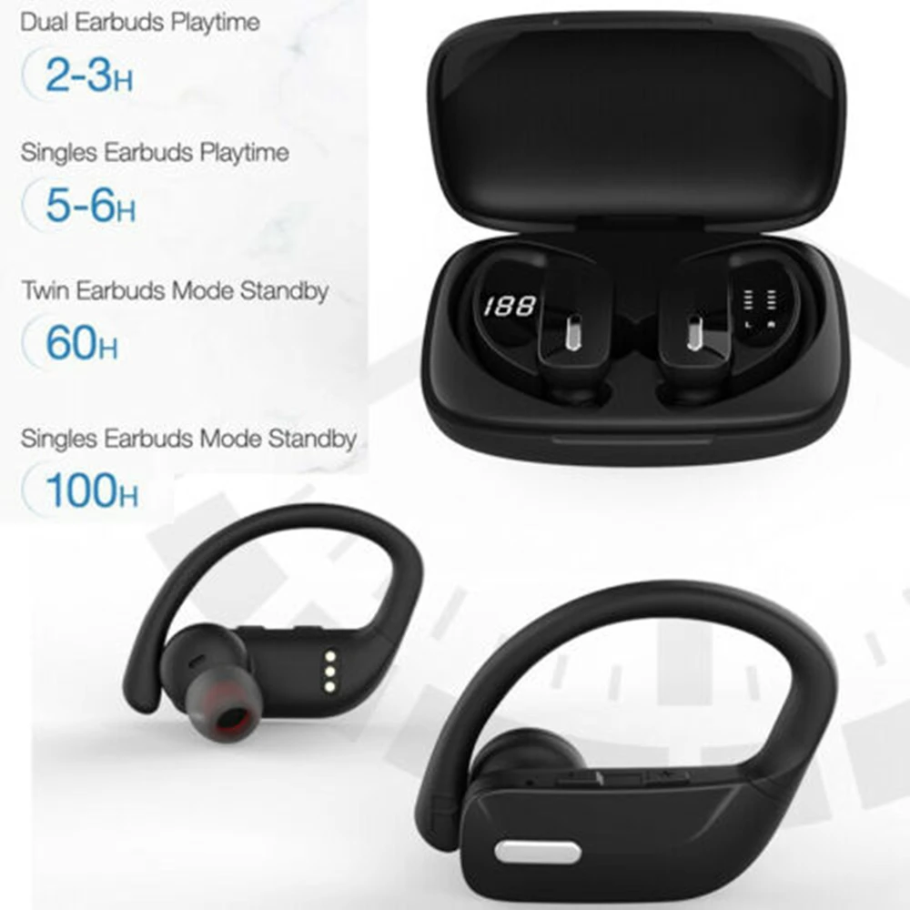 

Bluetooth Headset 5.0 TWS Wireless Earphones Earbuds Headphones Stereo Ear Hook