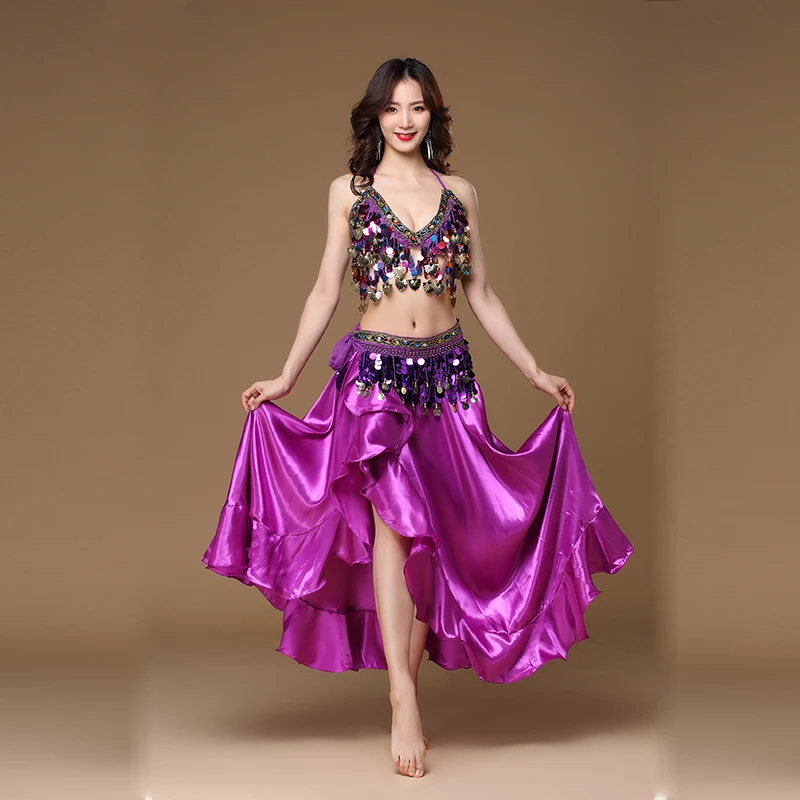 

New Adult Lady women Belly Dance Costume Oriental bellydance skirt Stage Performance 3pcs set Bra Belt Skirt Bellydancing Wear