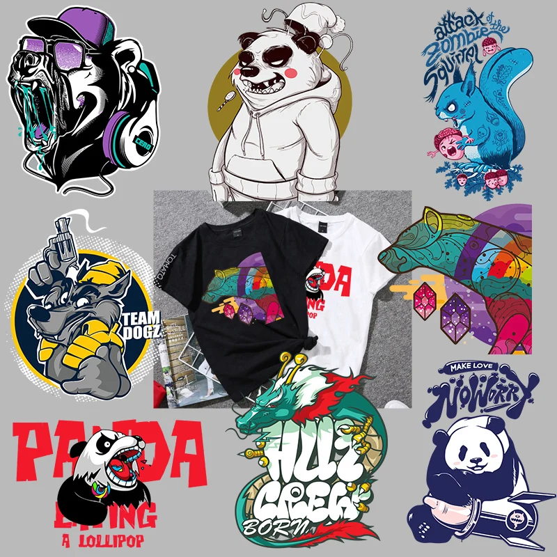 

Wild Animal Patches For Clothes Men Boys Iron On Thermal Stickers Squirrel Panda Wolf Heat Transfer Washable Thermo Patch