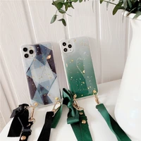 fashion cross shoulder strap glitter blue marble case for iphone 11 pro xs max xr x 7 8 plus se 2020 lace necklace lanyard cover