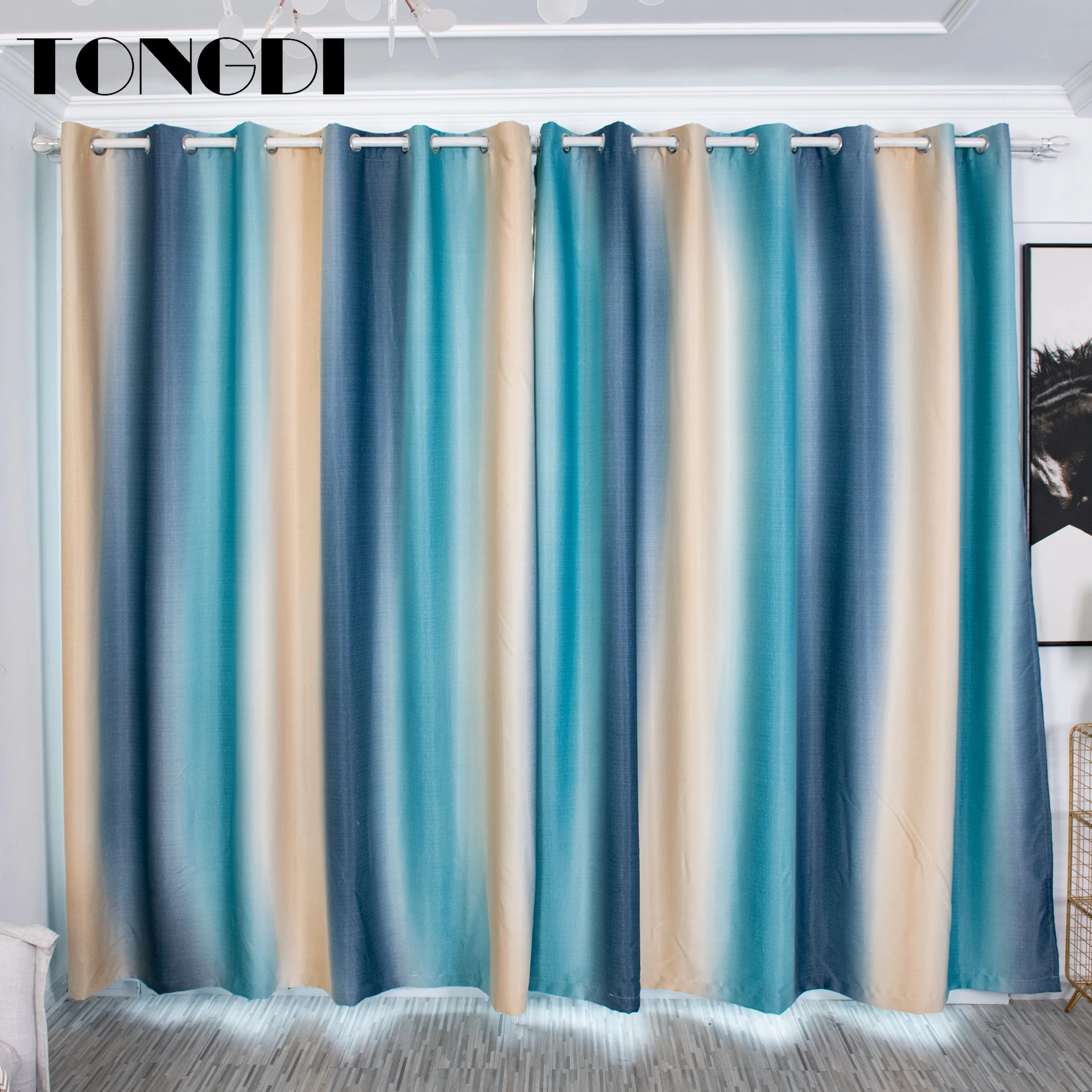 TONGDI Элегантные плотные затемняющие шторы в полоску с принтом высококачественное