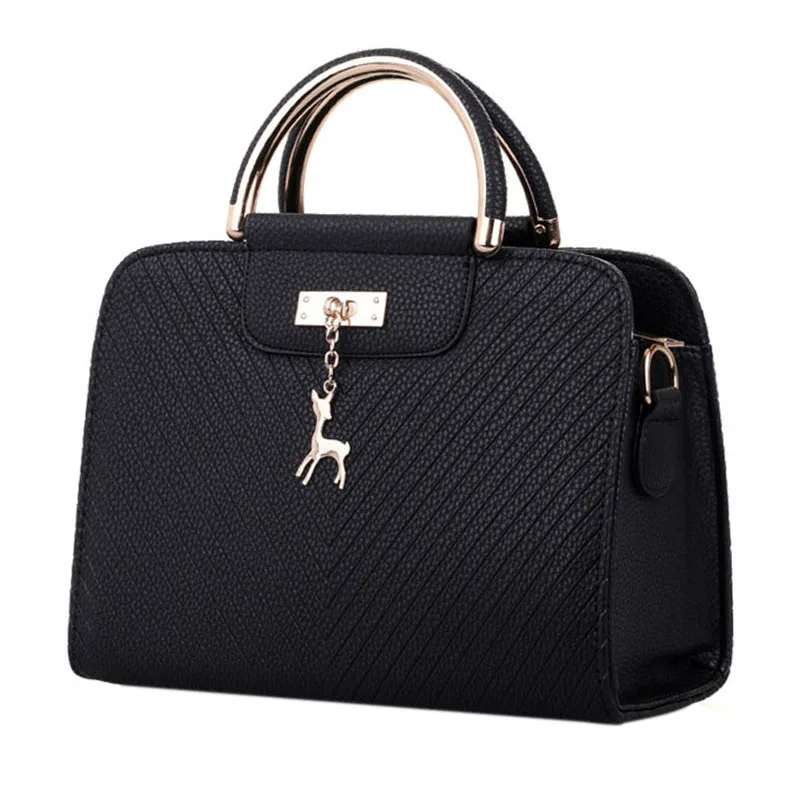 Женская сумка женская кожаная на плечо через с милым оленем и подвеской большая