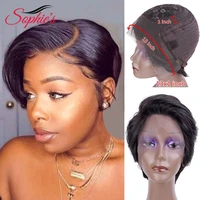 sophies 131 t lace part human hair wigs pixie cut short wigs brazilian remy hair 180 density wigs for black women 7 colors