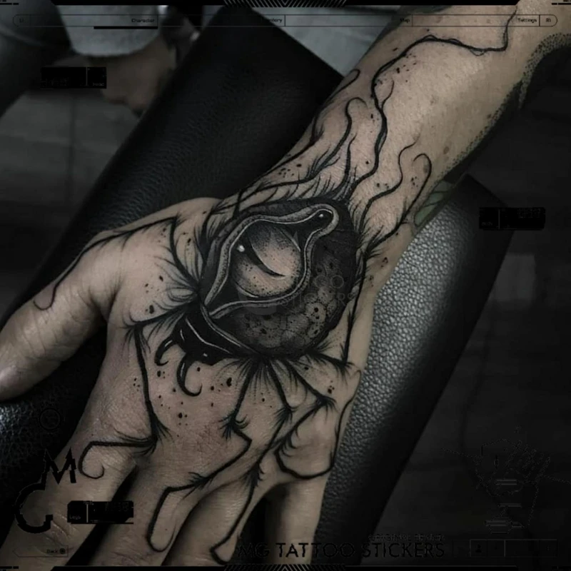 

New Dark Spider Pattern Tattoo Sticker Men Waterproof Lasting Alternative Art Fake Tattoo Reptile Hand Back Neck Tattoo Sticker