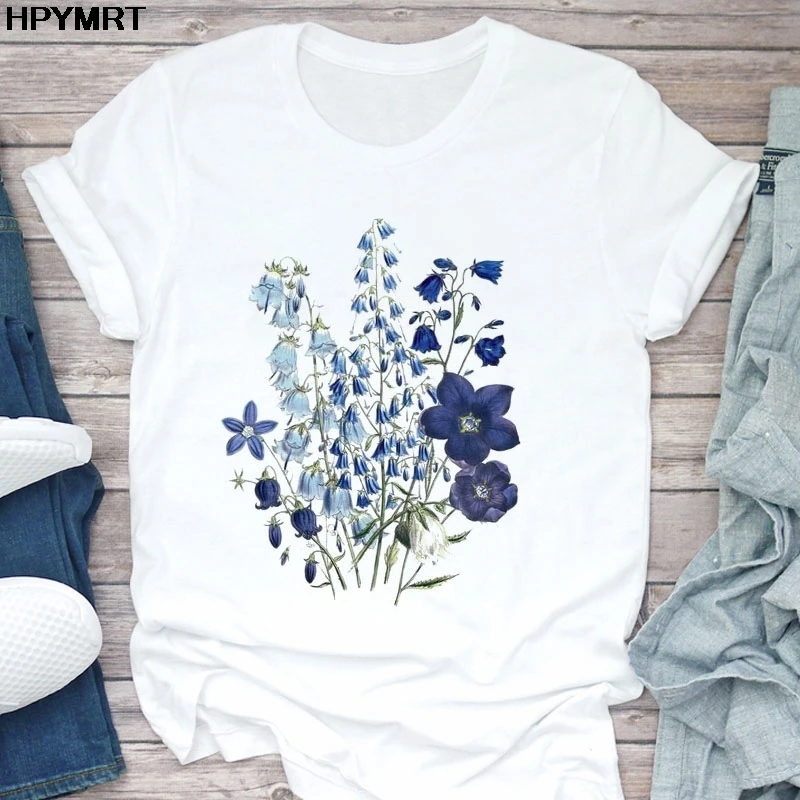 

New Tshirts Women Summer Wild Plants Print T Shirt Harajuku Fashion Cool Female T-shirt Leisure Streetwear Aesthetic Tops Shirt