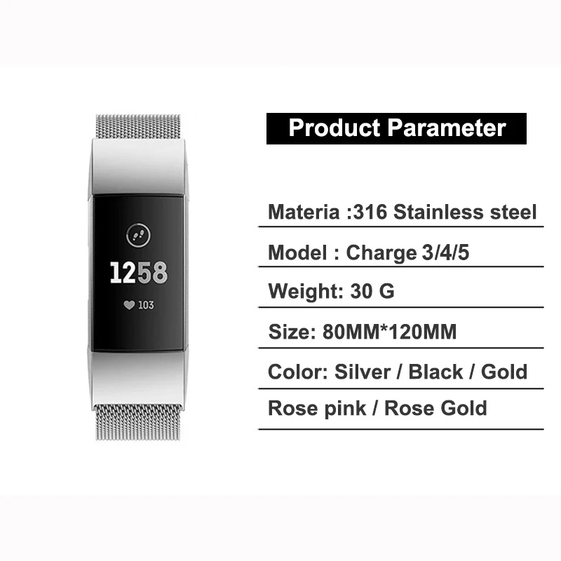 ремешок на Fitbit Charge 5 4 3 Металлический Миланский совместимый с Запасной