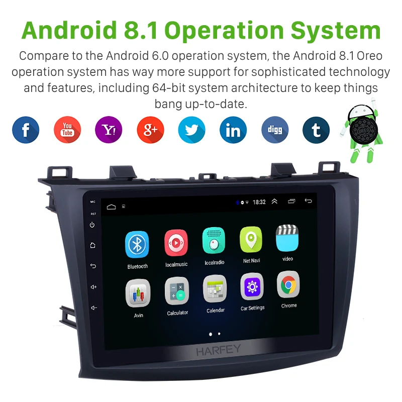 Автомобильный мультимедийный проигрыватель Harfey 9 дюймов HD Android 8 1 GPS навигация