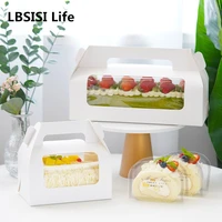 lbsisi life 10pcs handle cake packing boxes with transparent window towel swiss roll birthday wedding party favor handmade gift